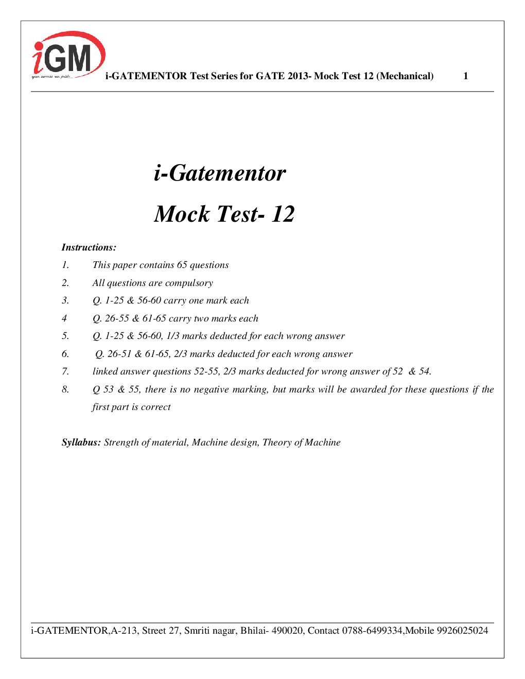 iGate Mock Test Mechanics XII - Page 2