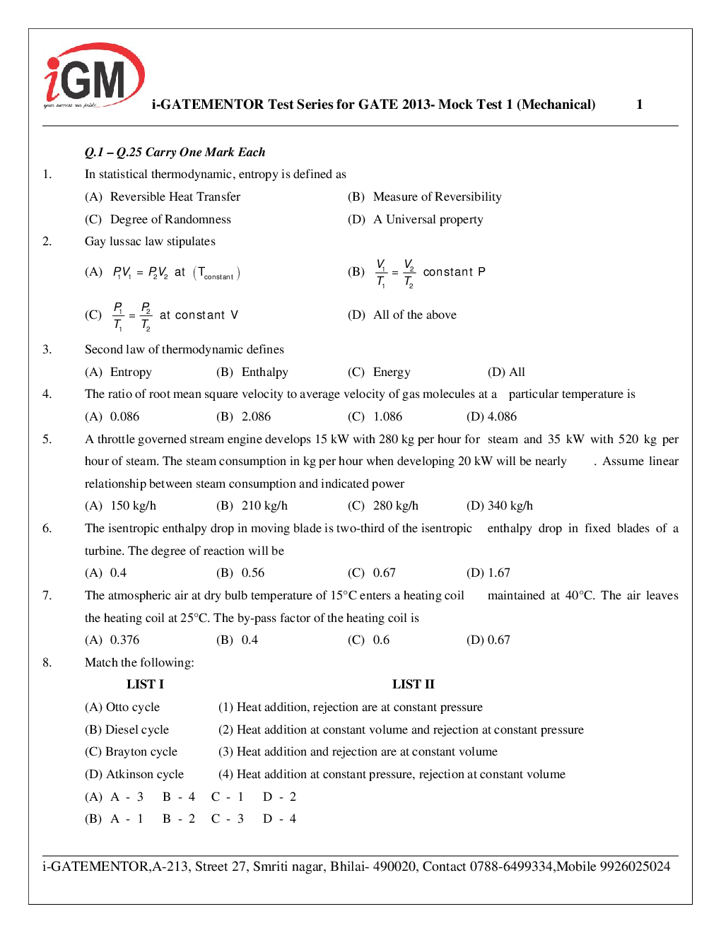 iGate Mechanical Mock Test I With Solution By Mr Arvind Rai - Page 2
