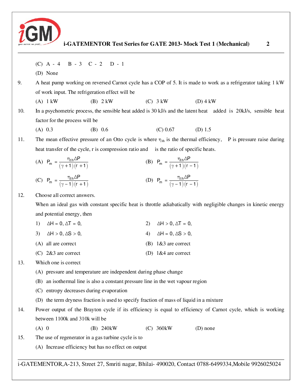 iGate Mechanical Mock Test I With Solution By Mr Arvind Rai - Page 3