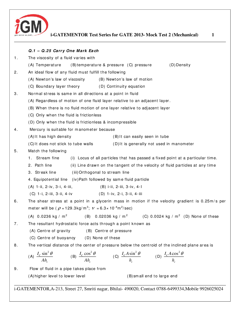 iGate Mechanical Mock Test II With Solution By Mr Arvind Rai - Page 2