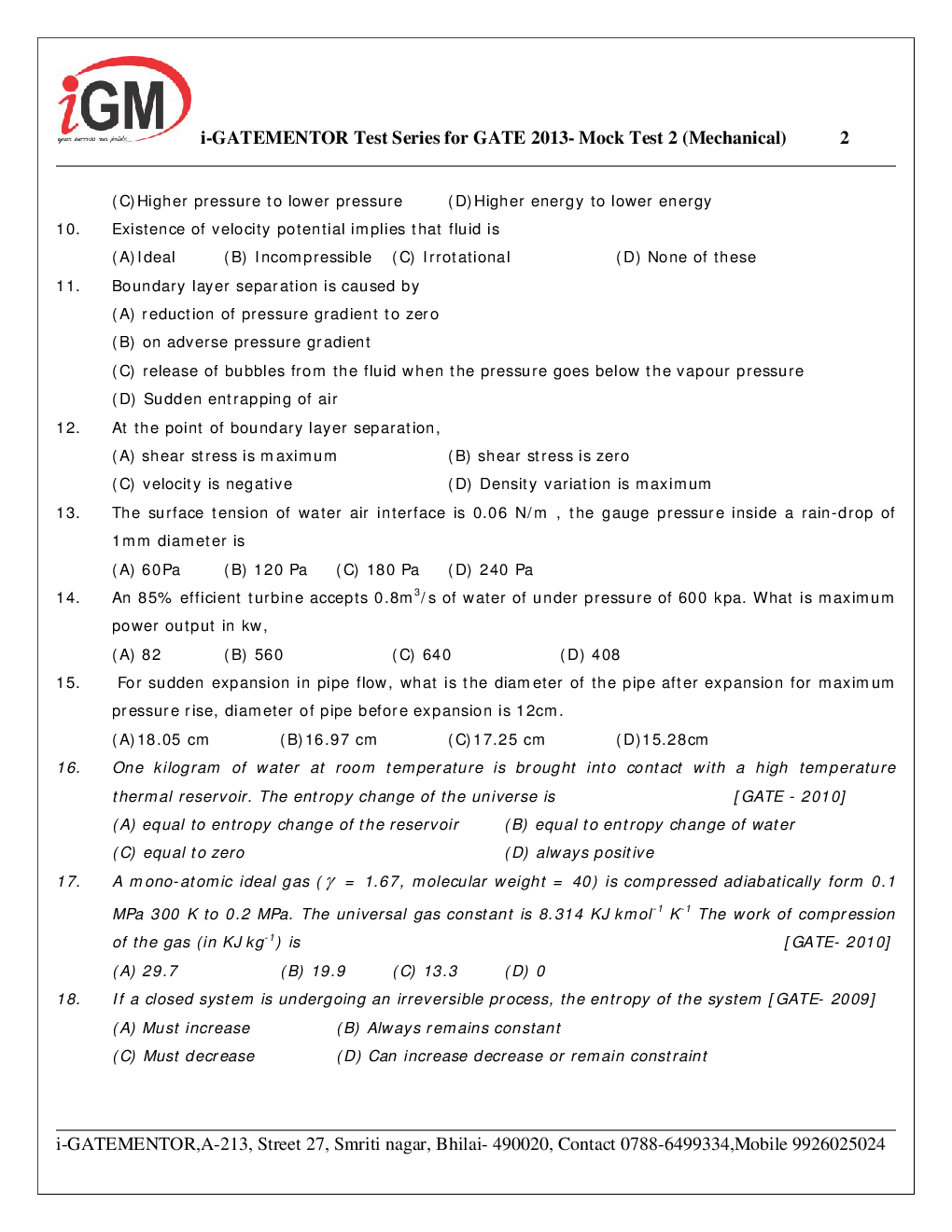 iGate Mechanical Mock Test II With Solution By Mr Arvind Rai - Page 3