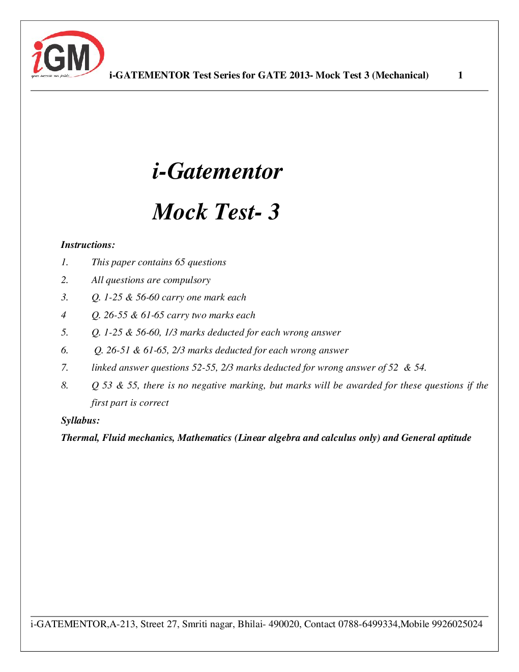iGate Mechanical Mock Test III With Solution By Mr Arvind Rai - Page 2