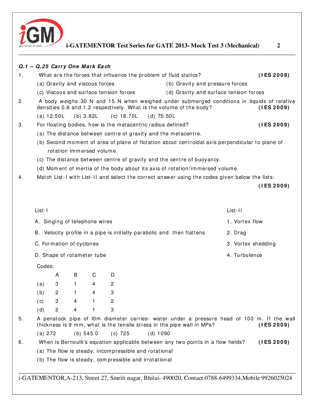 iGate Mechanical Mock Test III With Solution By Mr Arvind Rai - Page 3