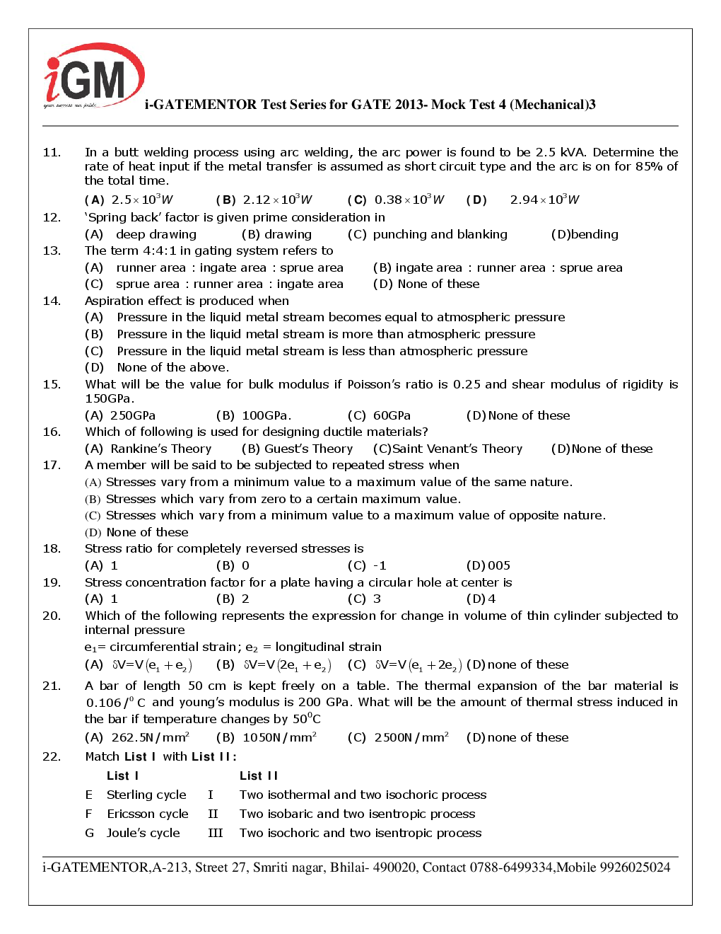 iGate Mechanical Mock Test IV With Solution By Mr Arvind Rai - Page 4