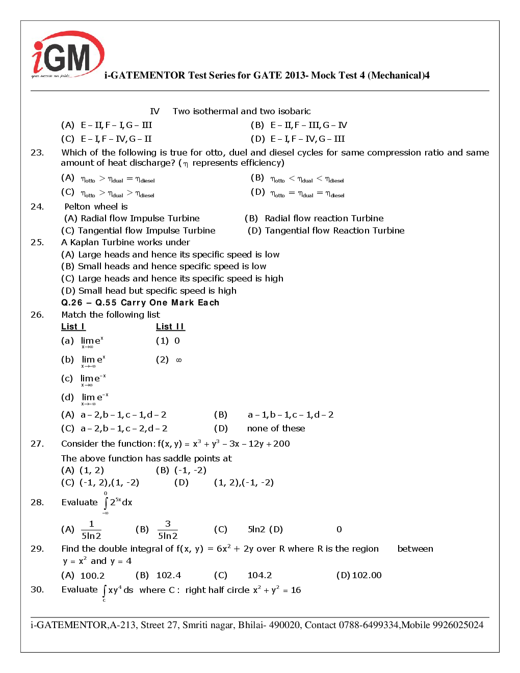 iGate Mechanical Mock Test IV With Solution By Mr Arvind Rai - Page 5