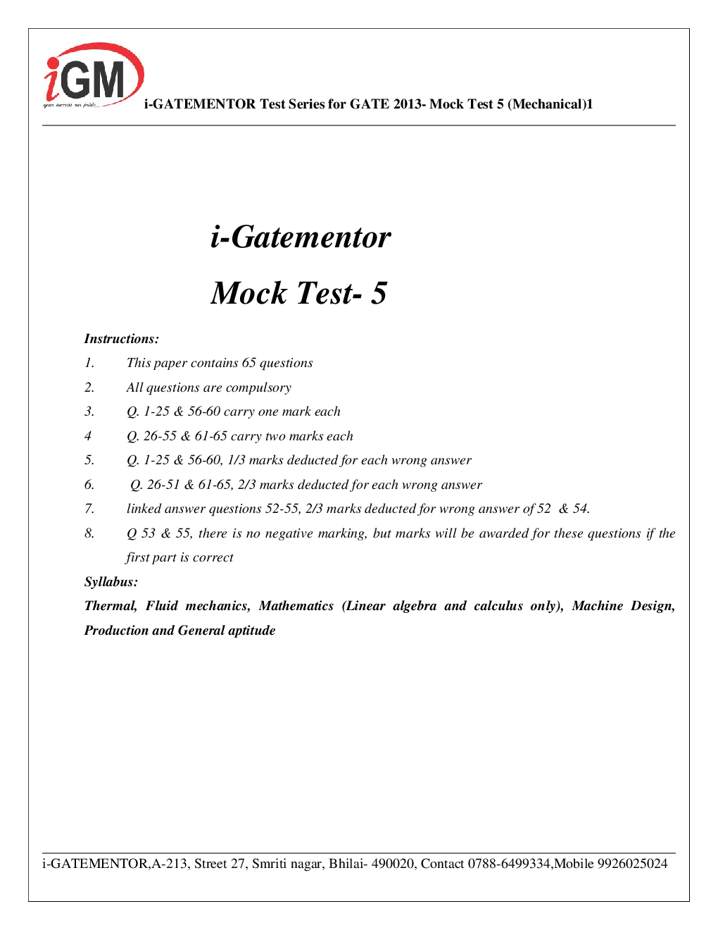 iGate Mechanical Mock Test V With Solution By Mr Arvind Rai - Page 2