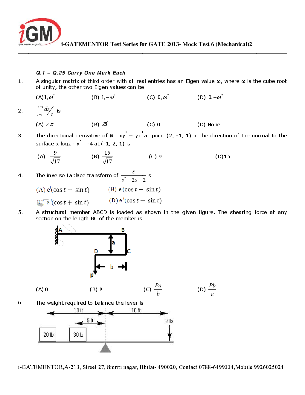 iGate Mechanical Mock Test VI With Solution By Mr Arvind Rai - Page 3
