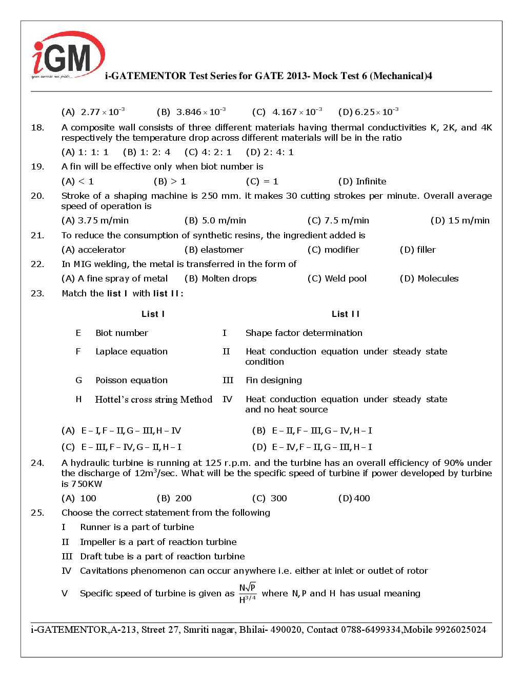 iGate Mechanical Mock Test VI With Solution By Mr Arvind Rai - Page 5