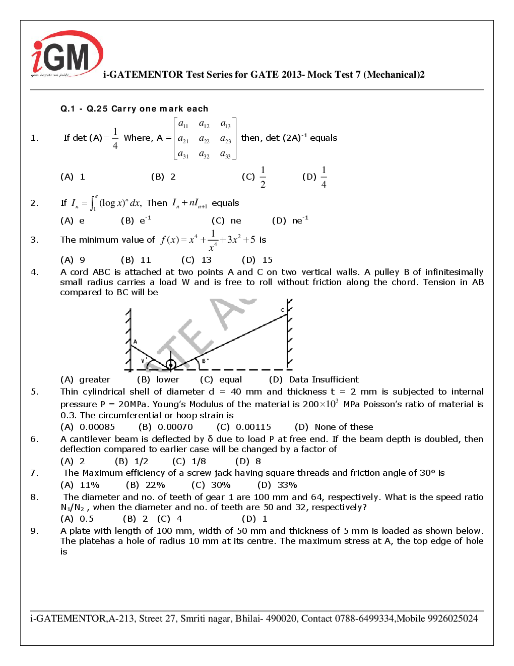 iGate Mechanical Mock Test VII With Solution By Mr Arvind Rai - Page 3