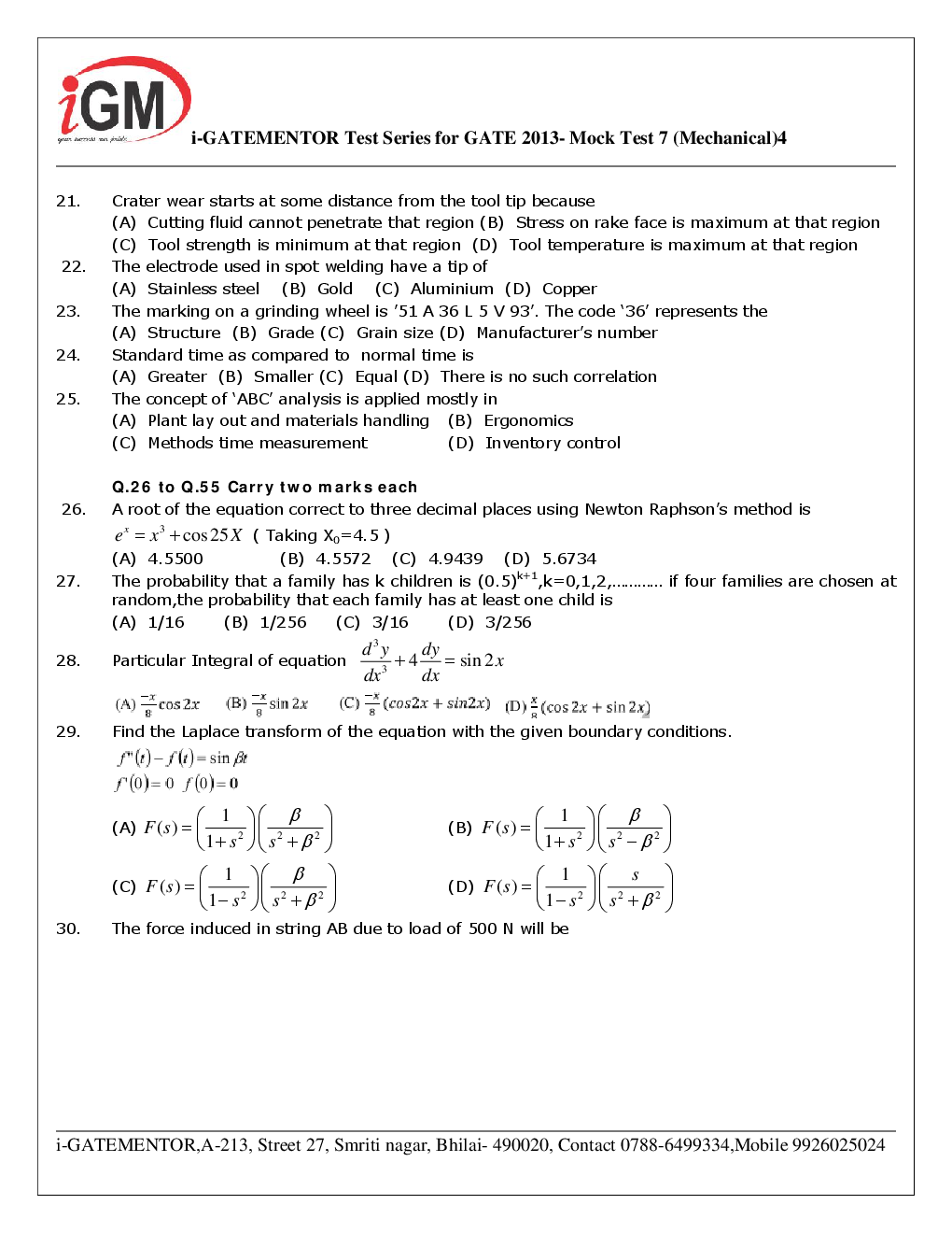 iGate Mechanical Mock Test VII With Solution By Mr Arvind Rai - Page 5