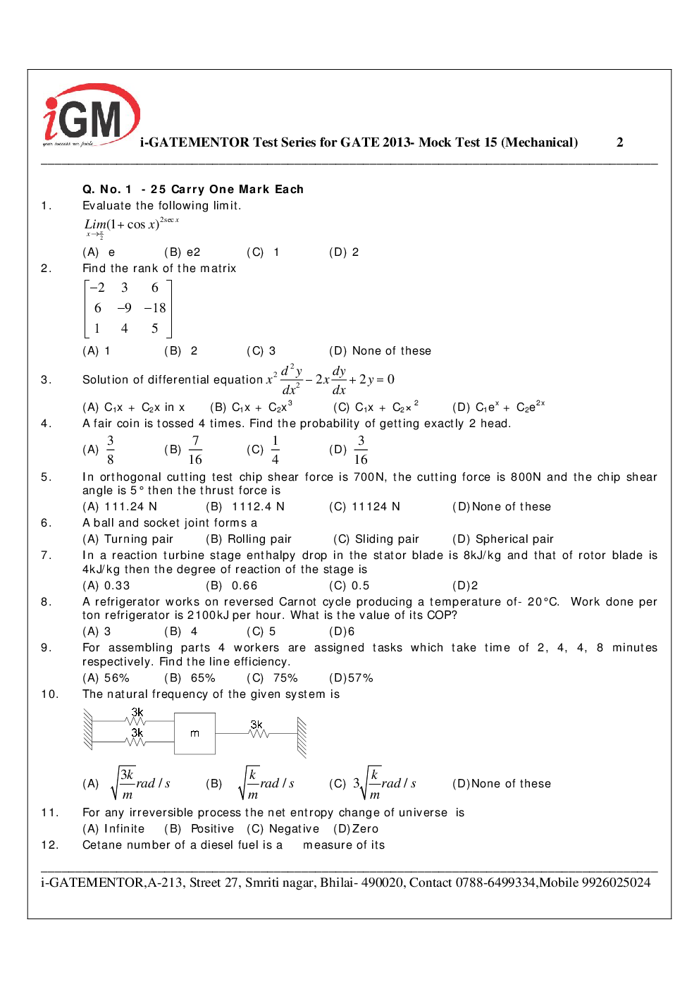 iGate Mechanical Mock Test XV With Solution - Page 3