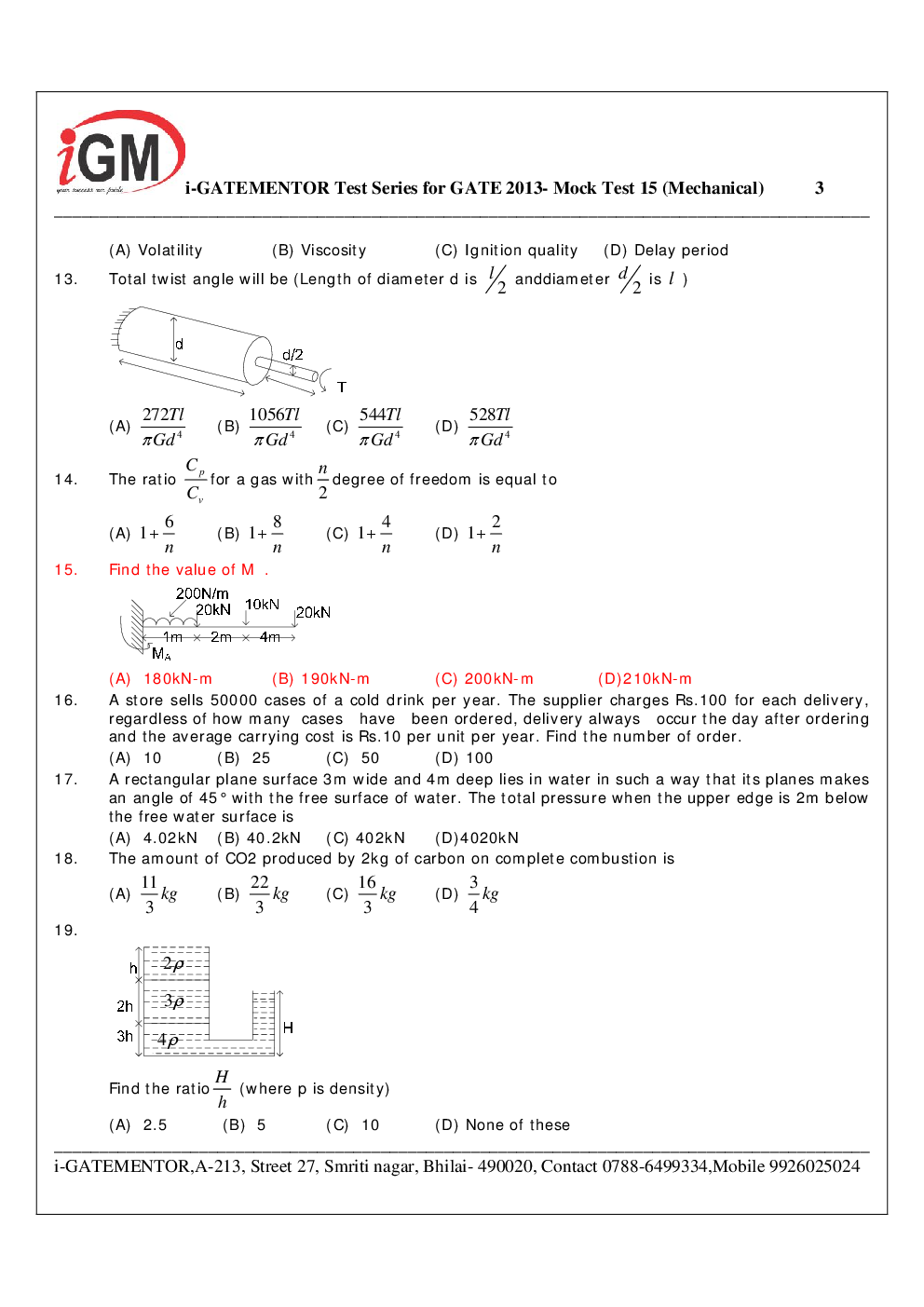 iGate Mechanical Mock Test XV With Solution - Page 4