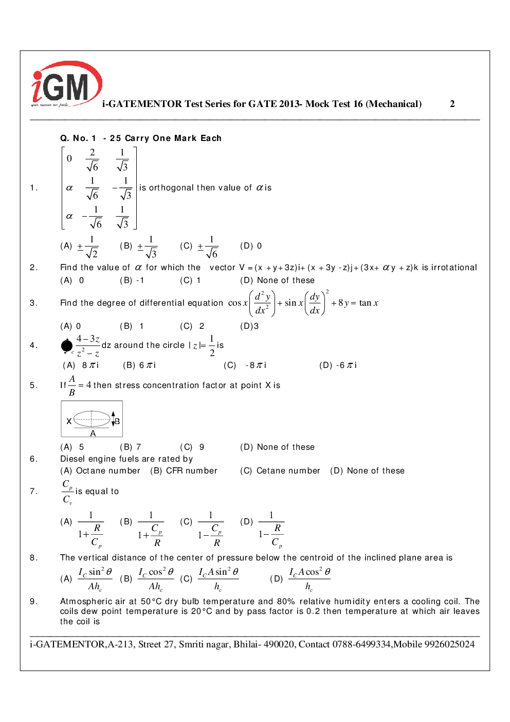 iGate Mechanical Mock Test XVI With Solution - Page 3