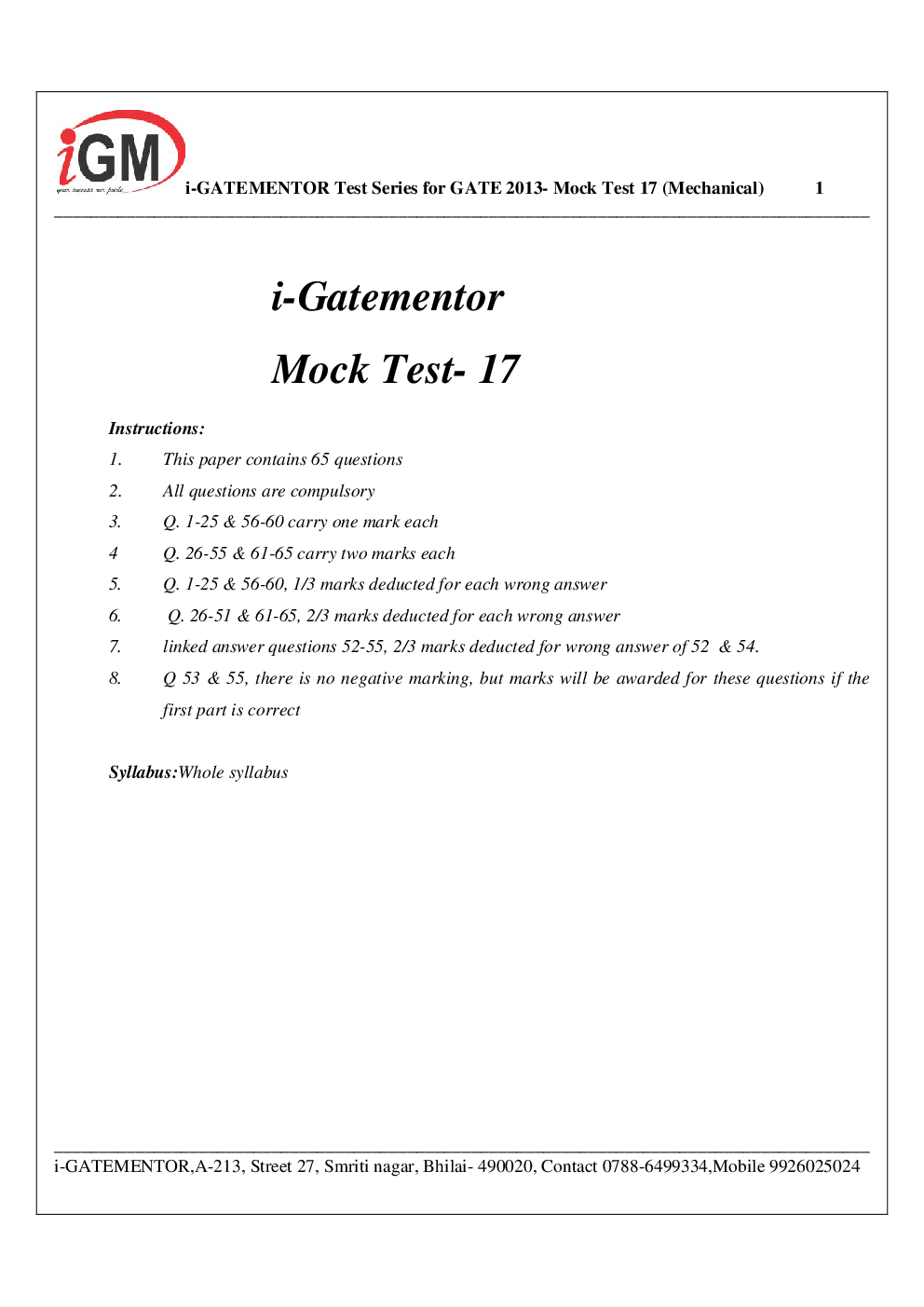 iGate Mock Test Mechanics XVII With Solution - Page 2
