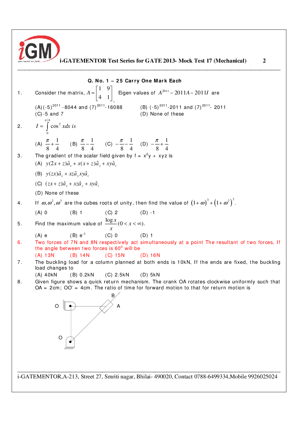 iGate Mock Test Mechanics XVII With Solution - Page 3