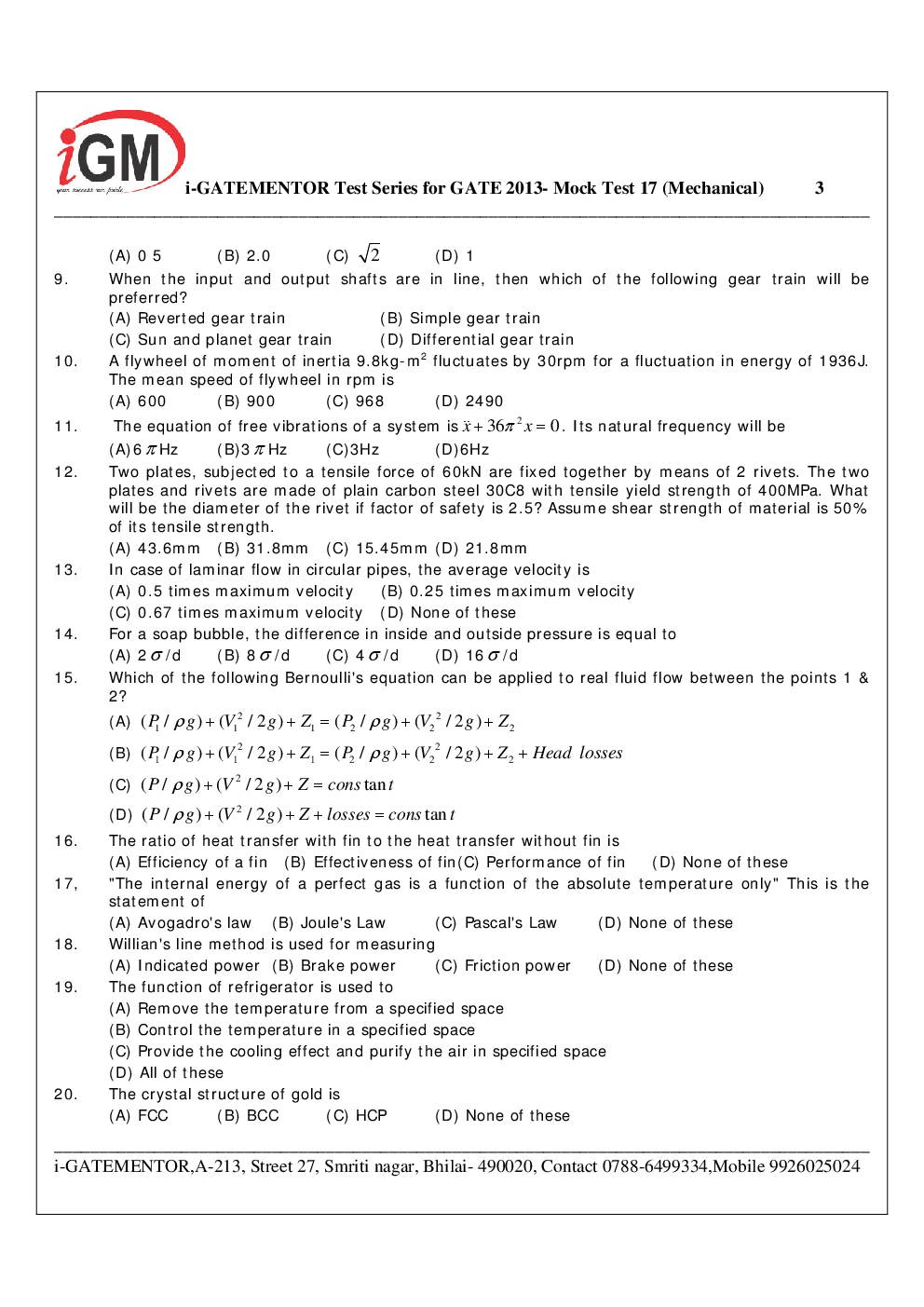 iGate Mock Test Mechanics XVII With Solution - Page 4