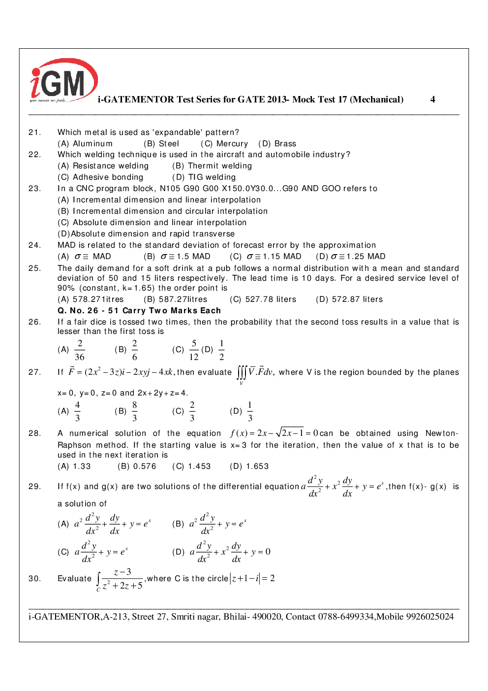 iGate Mock Test Mechanics XVII With Solution - Page 5