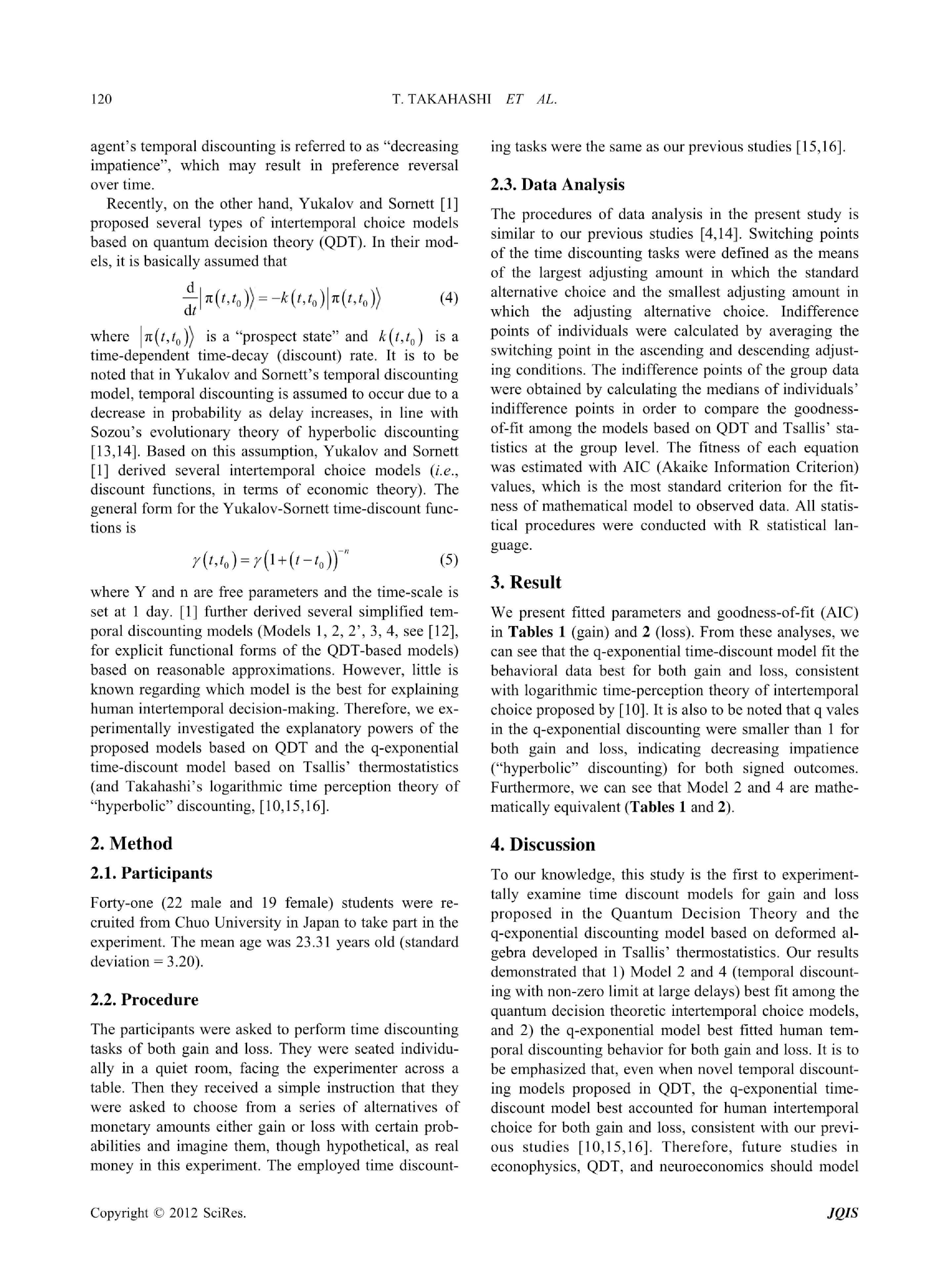 An Experimental Comparison of Quantum Decision Theoretical Models of Intertemporal Choice for Gain and Loss Journal - Page 3