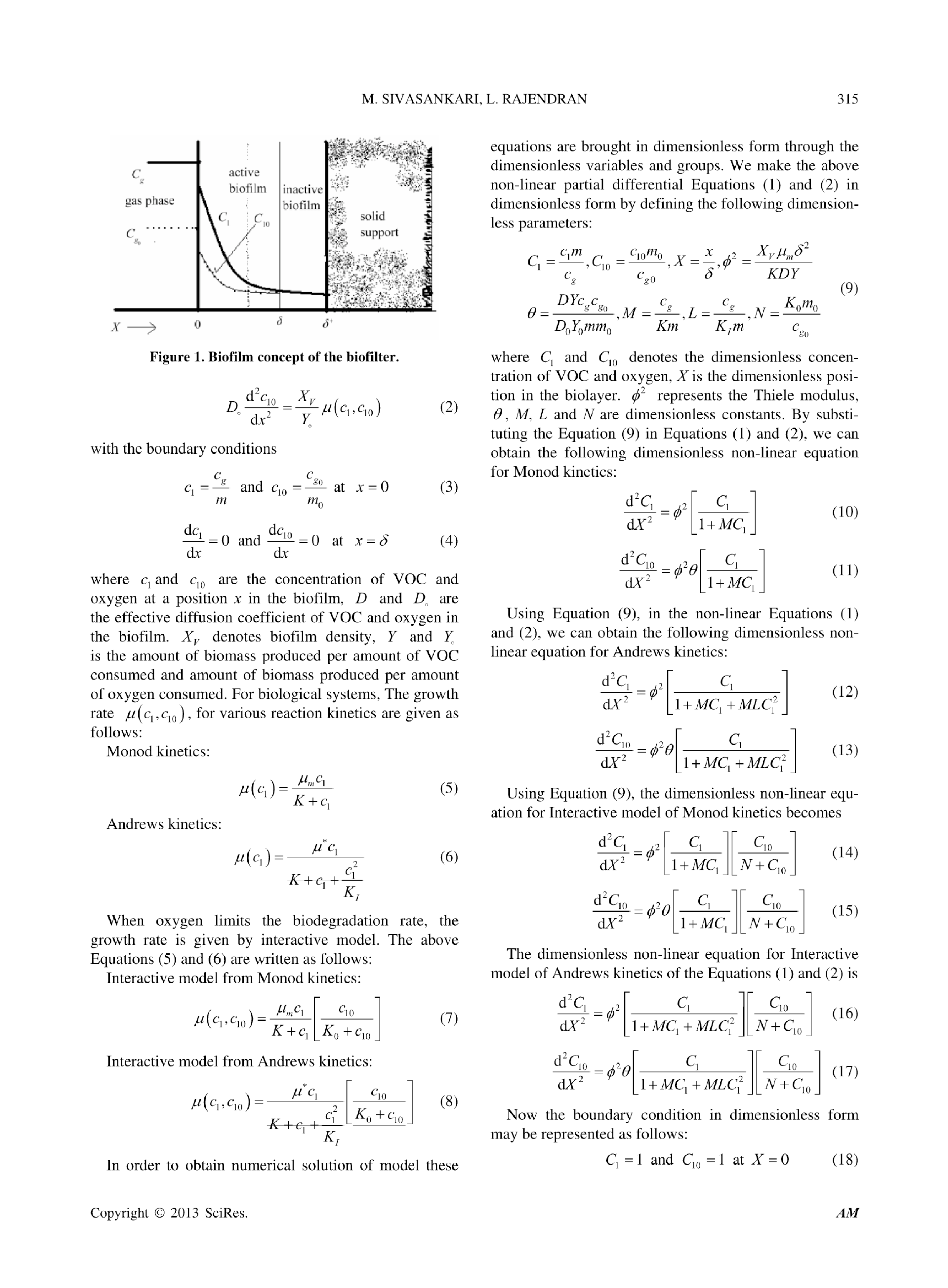 Analytical Expressions of Concentration of VOC and Oxygen in Steady-State in Biofilteration Model Journal - Page 3