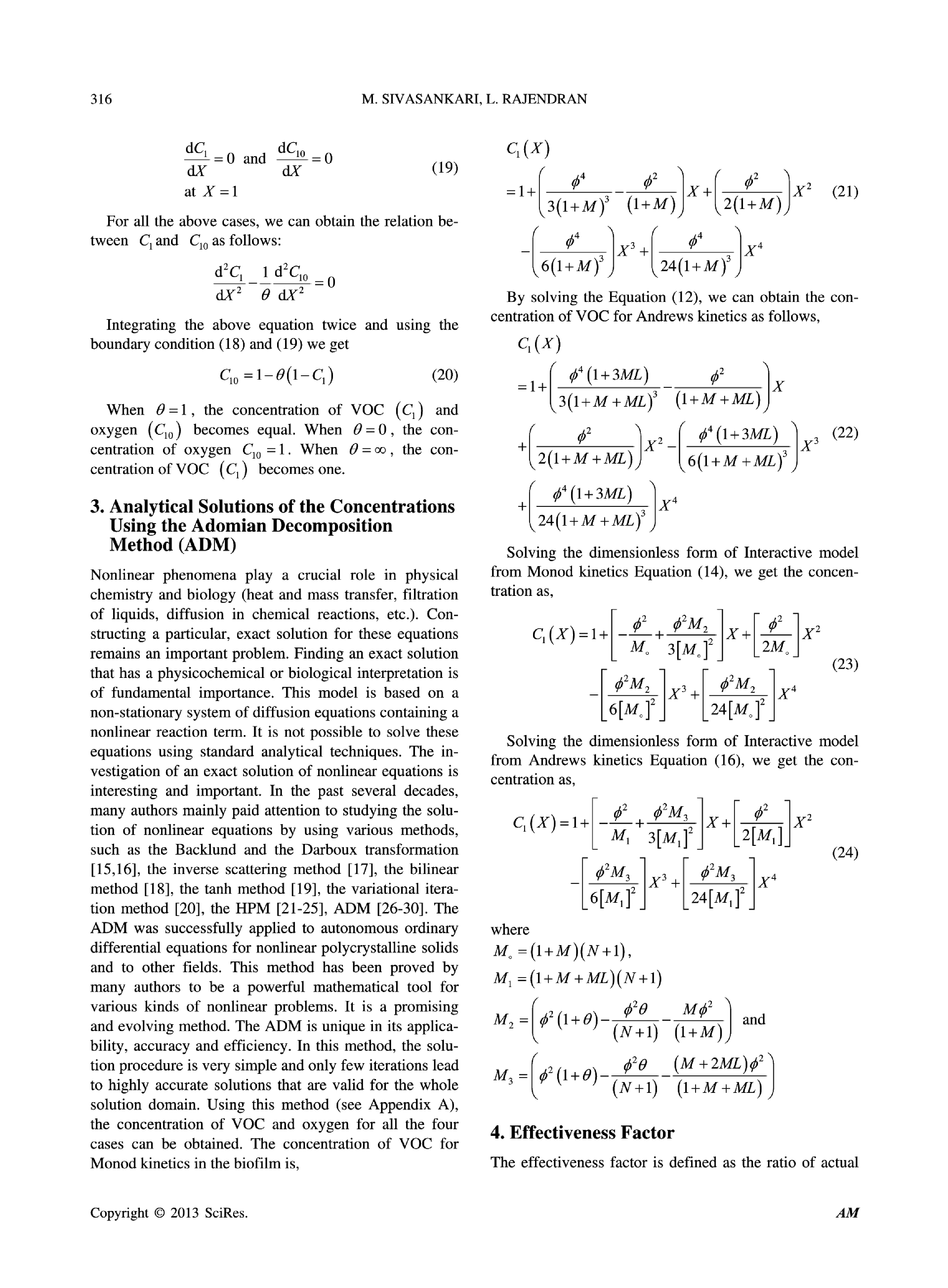 Analytical Expressions of Concentration of VOC and Oxygen in Steady-State in Biofilteration Model Journal - Page 4