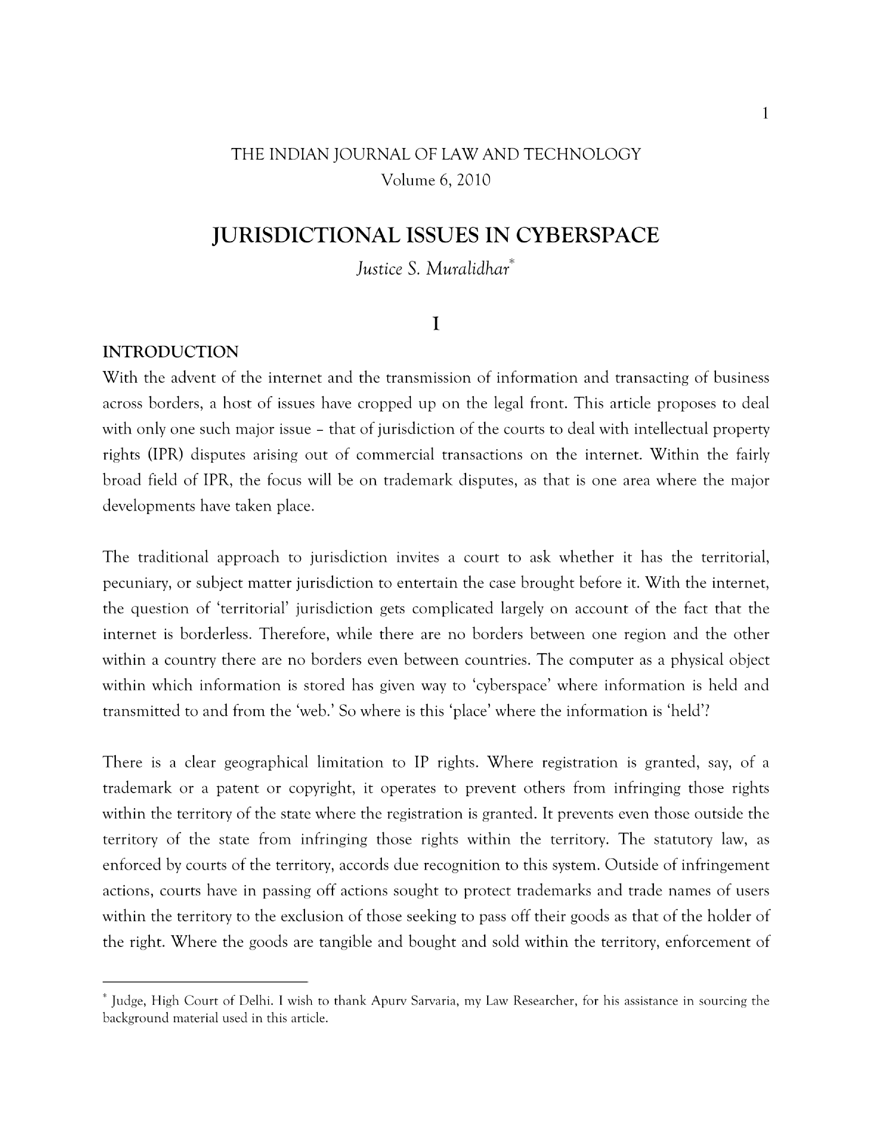 Jurisdictional issues in cyberspace Journal - Page 2