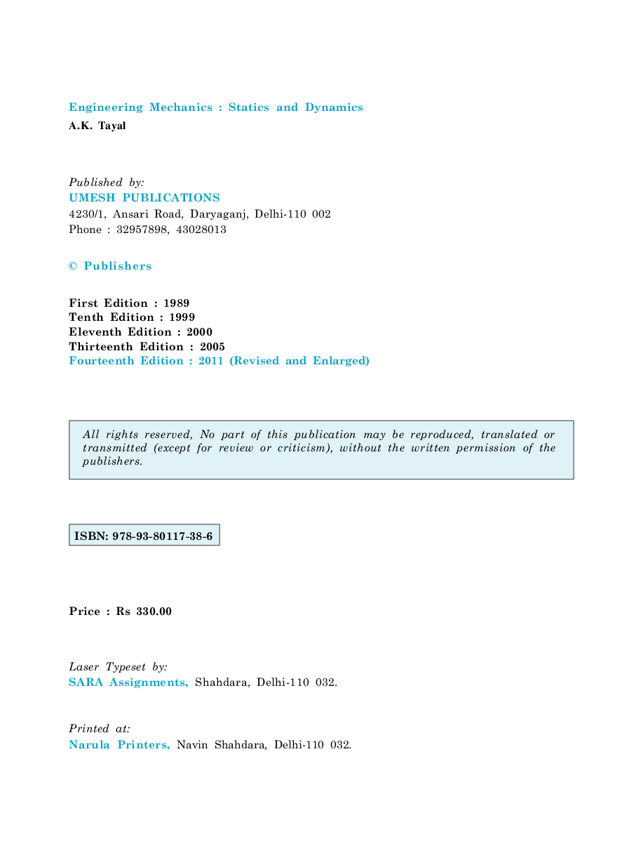 Engineering Mechanics Statics and Dynamics By A K Tayal - Page 4