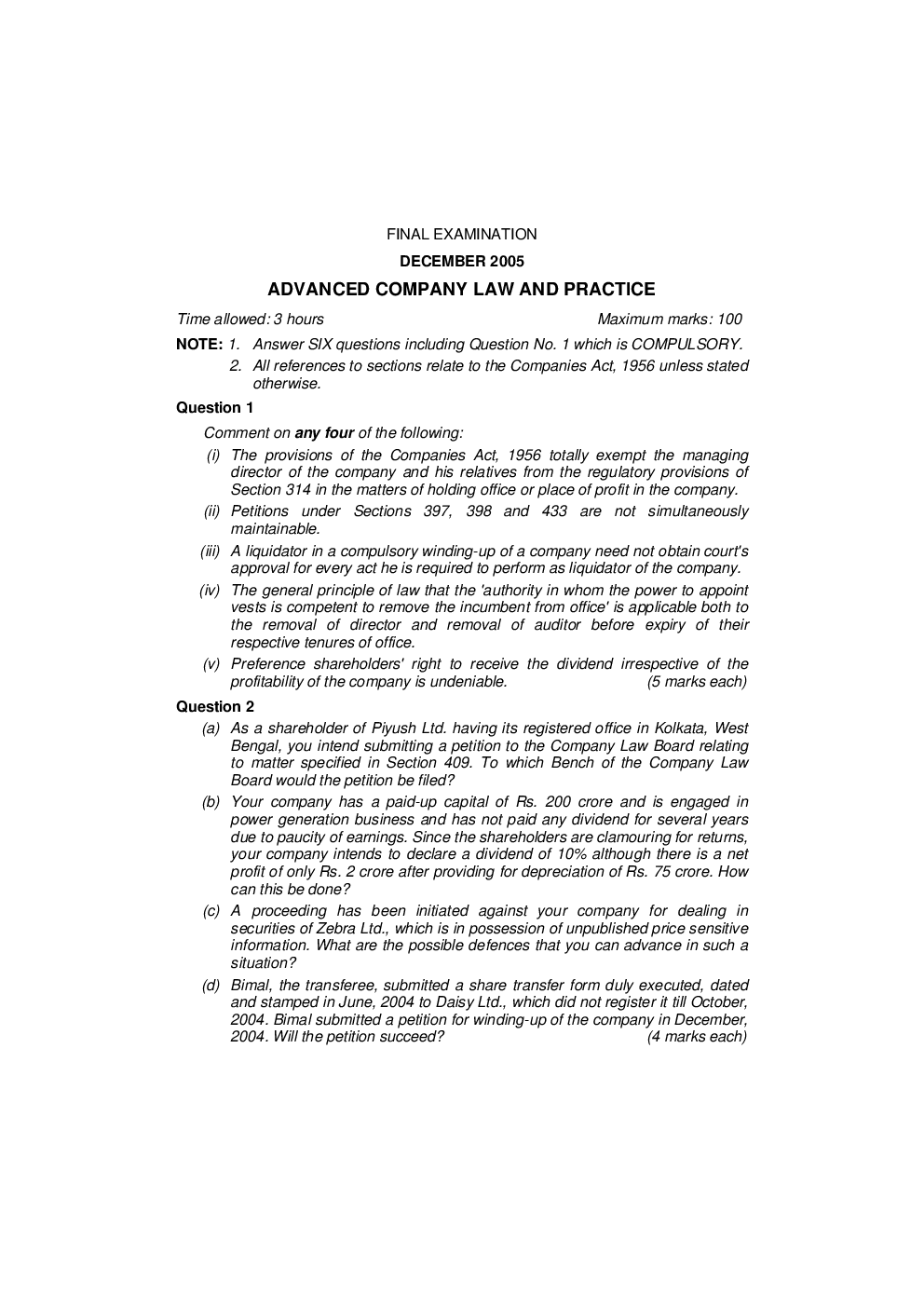 CS Advanced Company Law and Practice Question Paper - Page 2