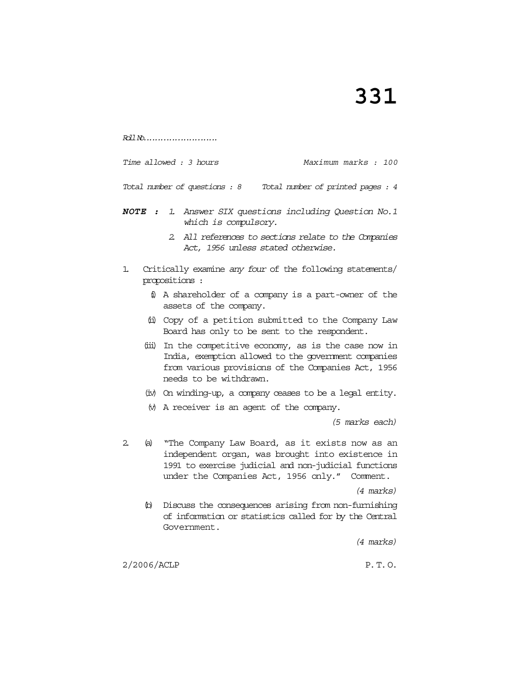 CS Advanced Company Law and Practice Question Paper - Page 5