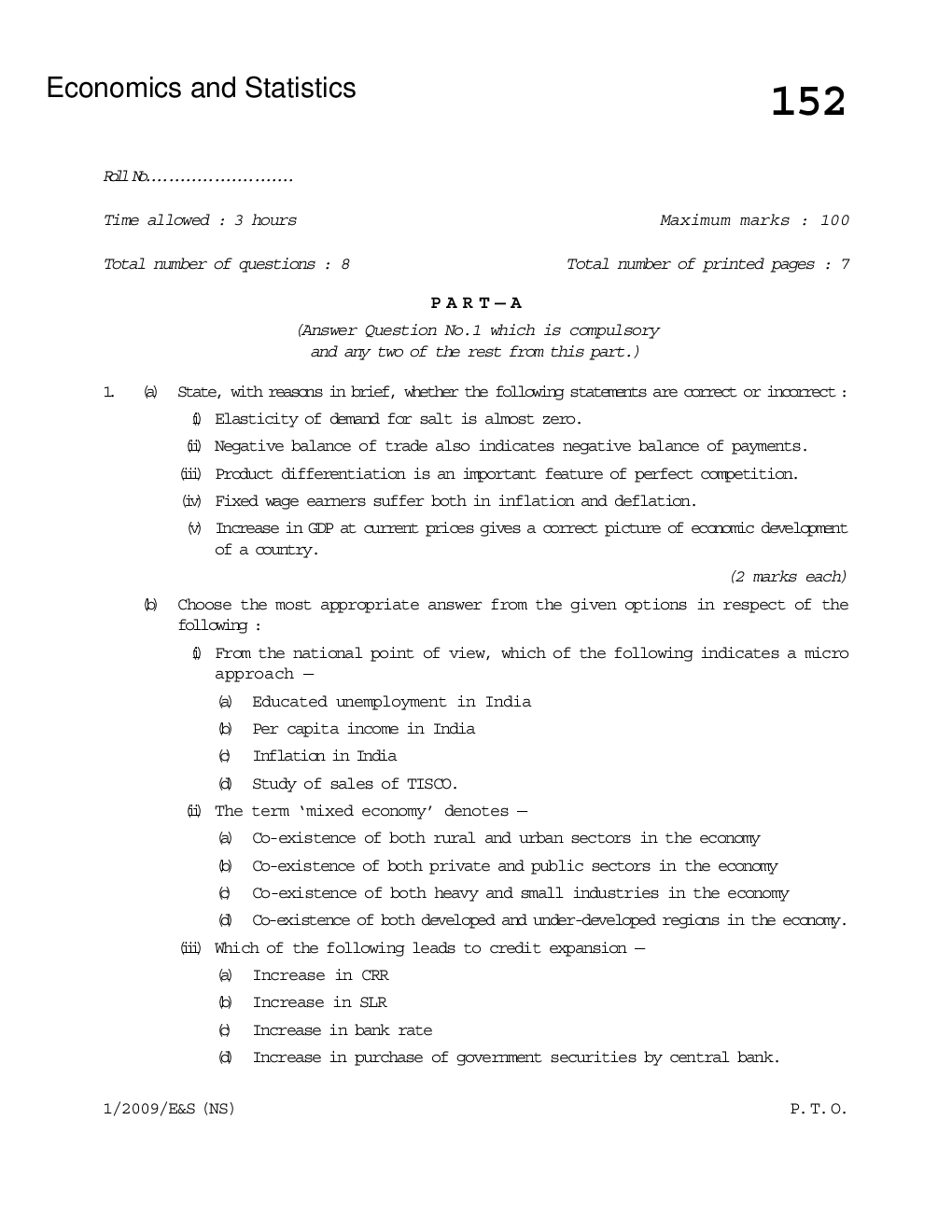 Economics and Statistics Question Paper - Page 2