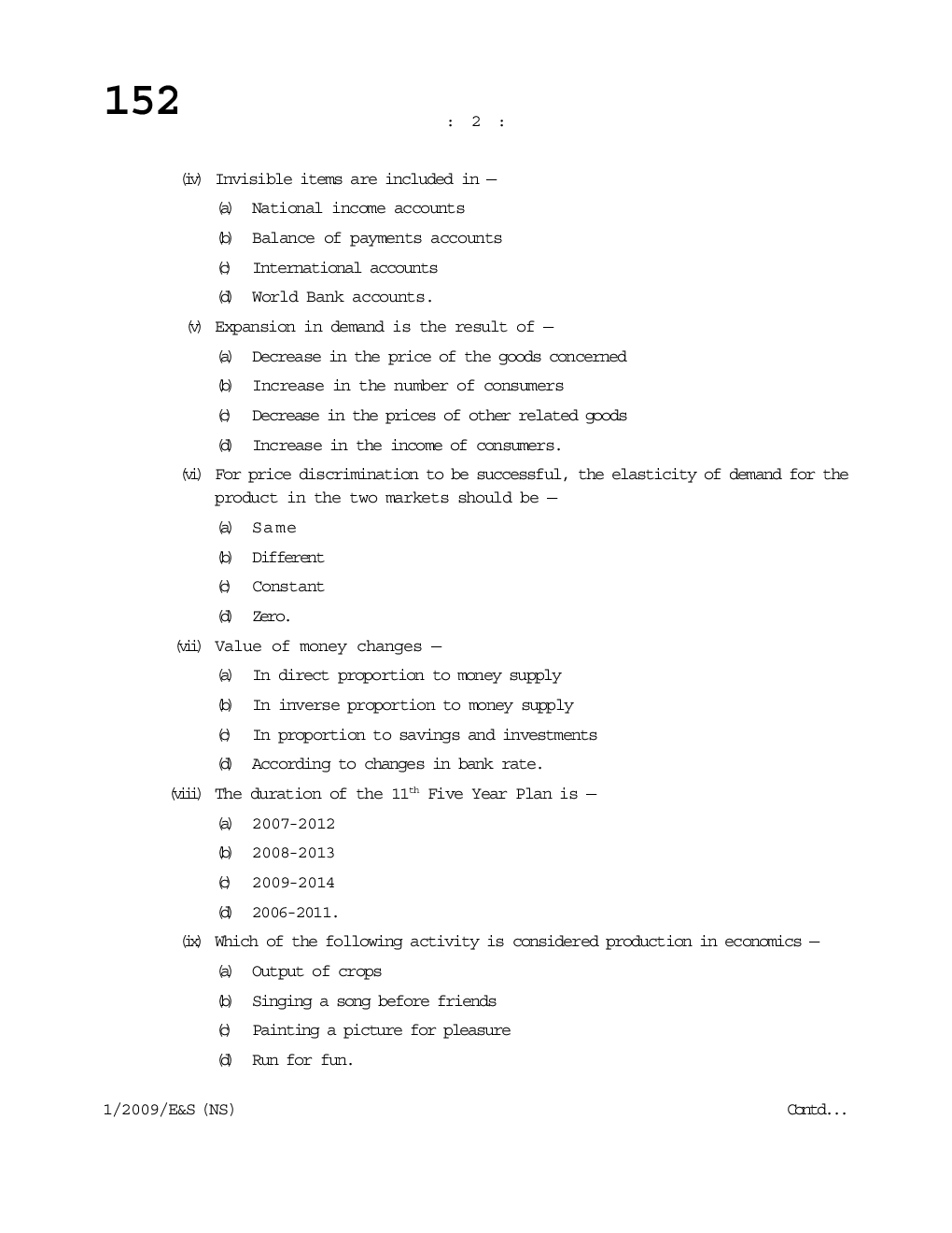 Economics and Statistics Question Paper - Page 3