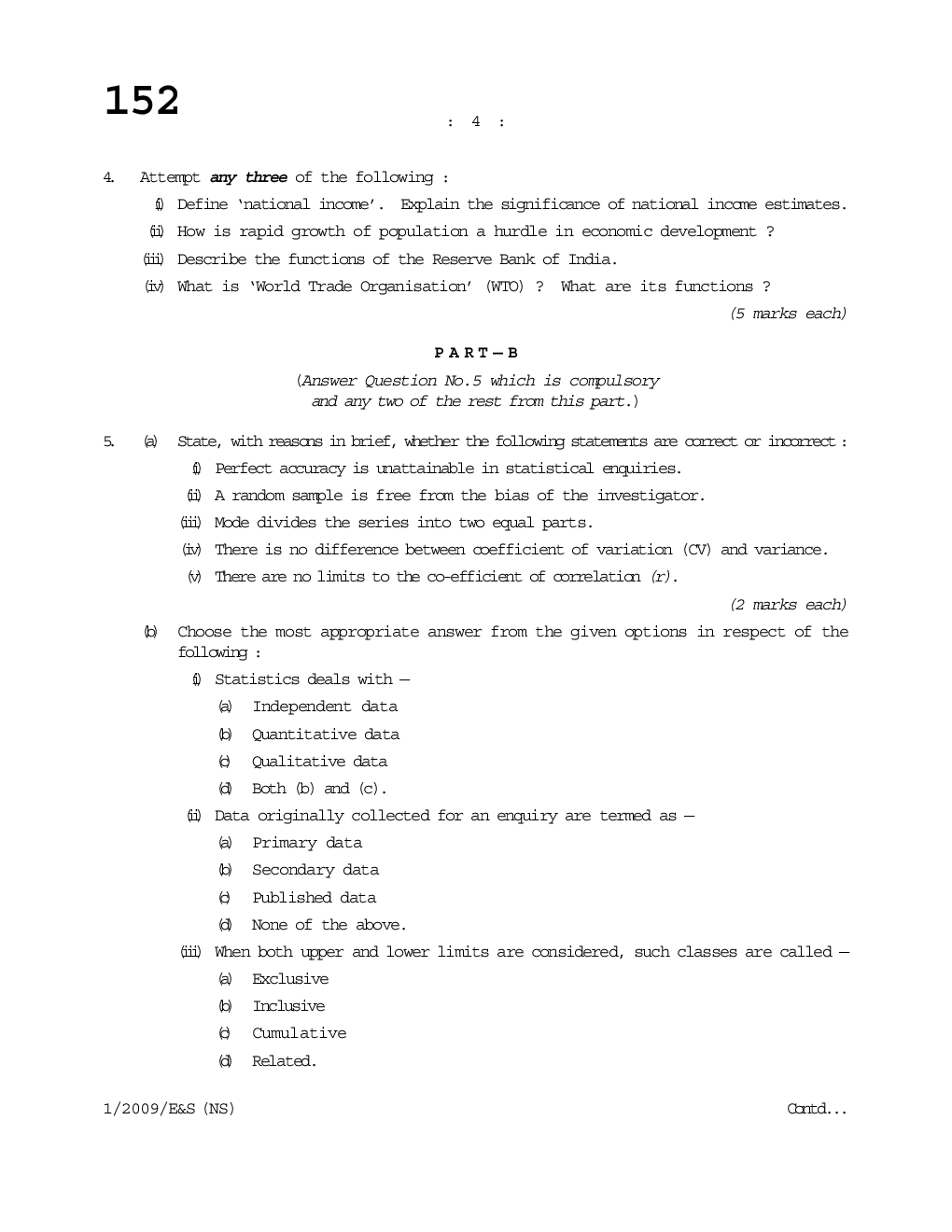 Economics and Statistics Question Paper - Page 5