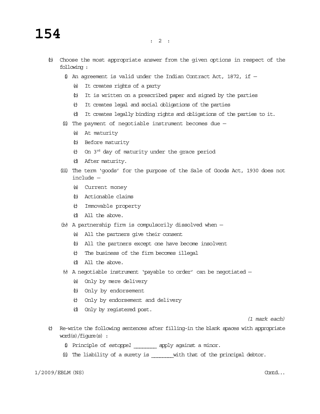 CS Elements of Business Laws and Management Question Paper - Page 3