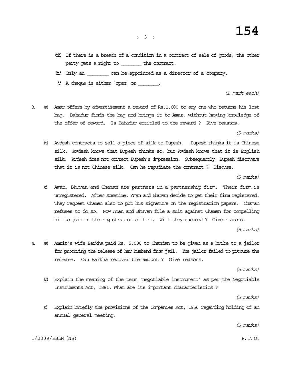 CS Elements of Business Laws and Management Question Paper - Page 4