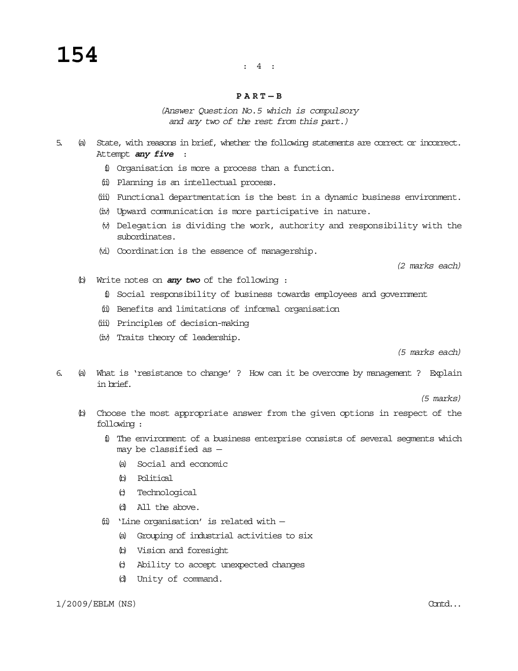 CS Elements of Business Laws and Management Question Paper - Page 5