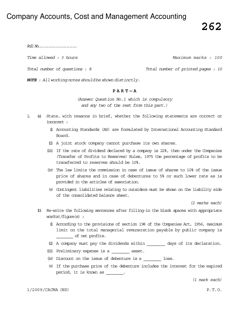 CS Company Accounts Cost and Management Accounting Question Paper - Page 2