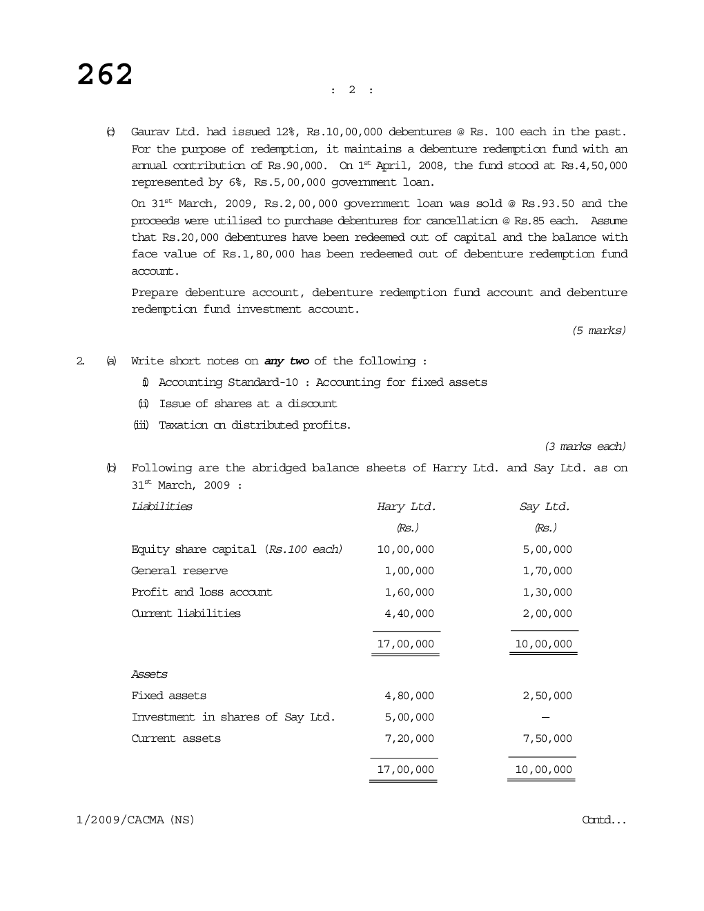 CS Company Accounts Cost and Management Accounting Question Paper - Page 3