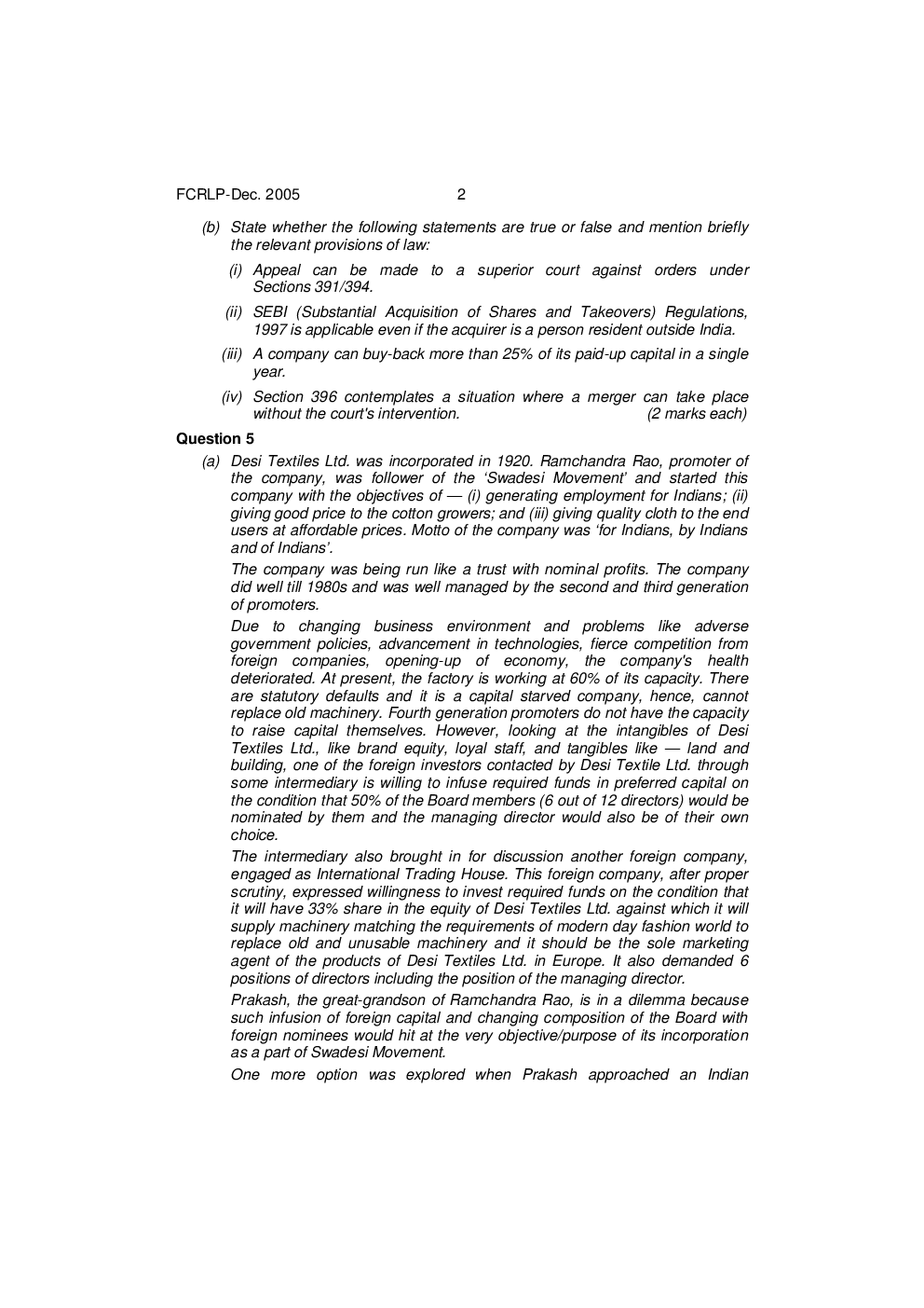 CS Corporate Restructurings Law and Practice Question Paper - Page 3