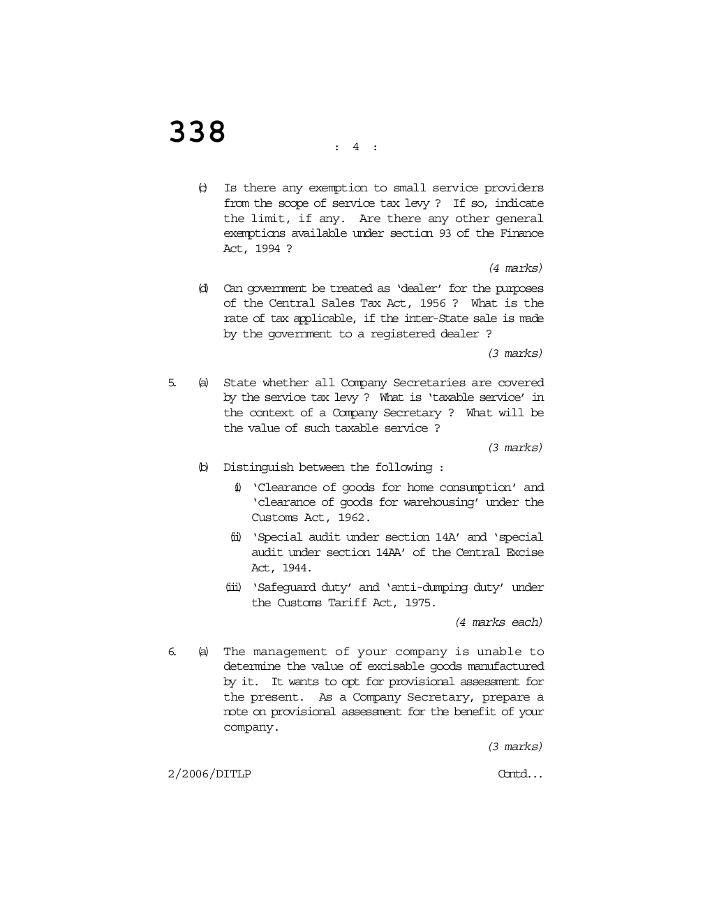 CS Direct and Indirect Taxation Law and Practice Question Paper - Page 5