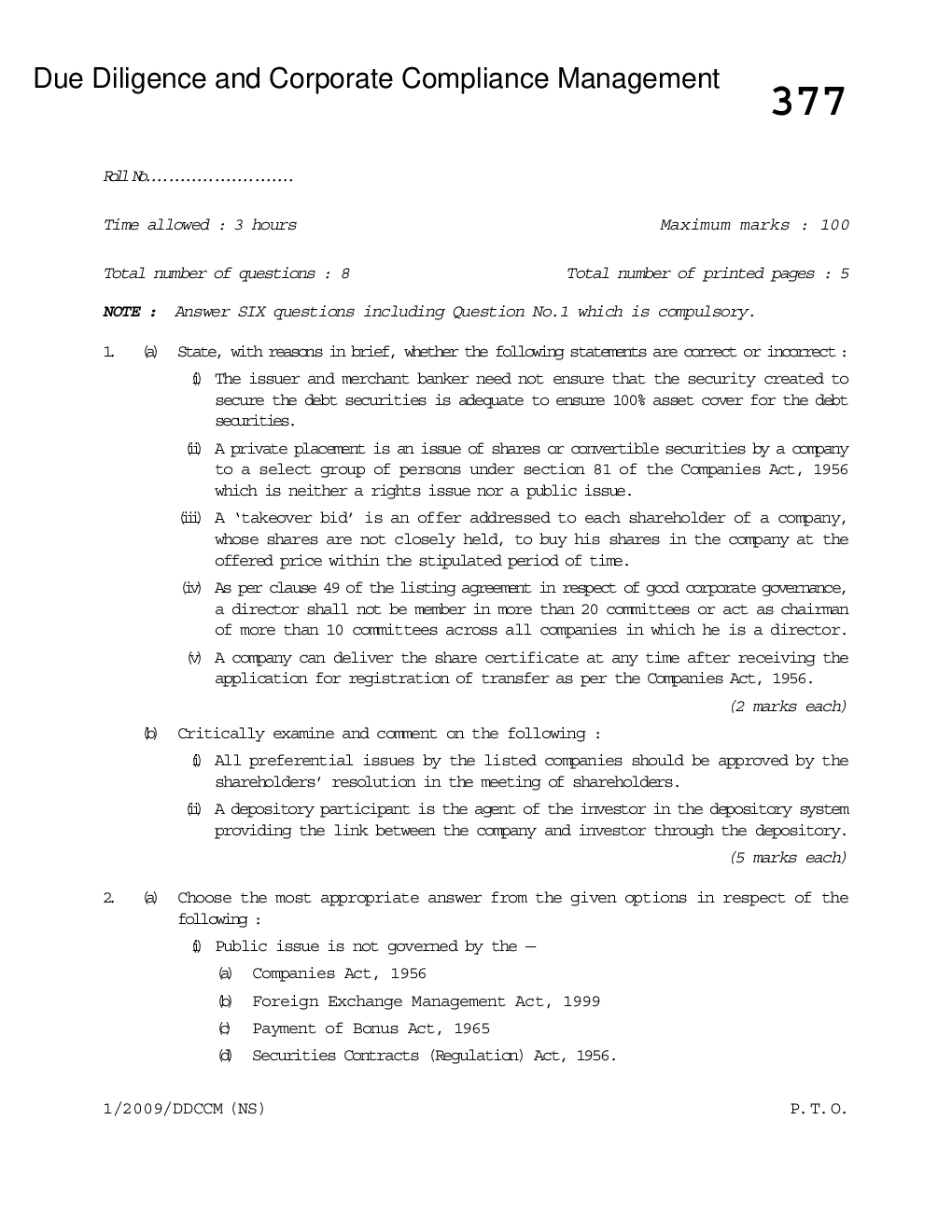 CS Due Diligence and Corporate Compliance Management Question Paper - Page 2