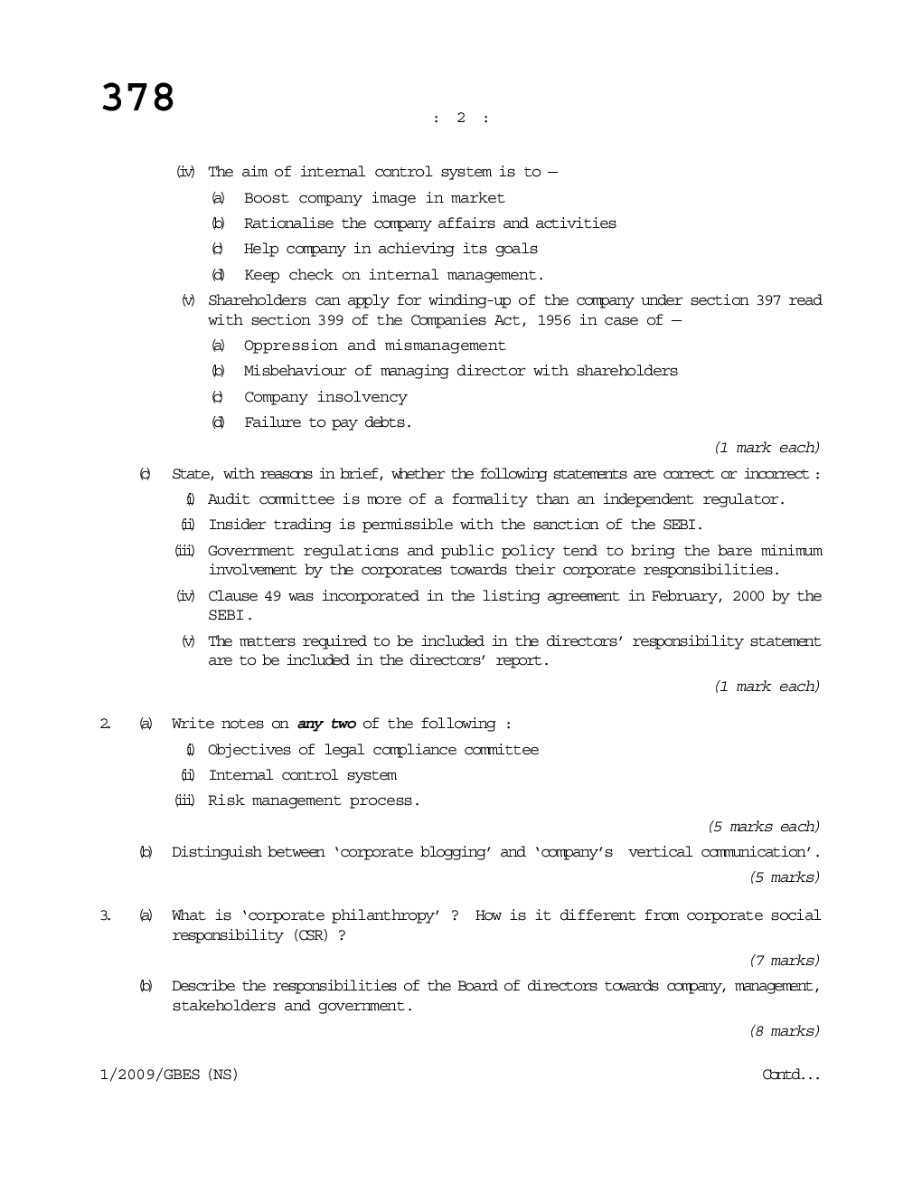 CS Governance Business Ethics and Sustainability Question Paper - Page 3