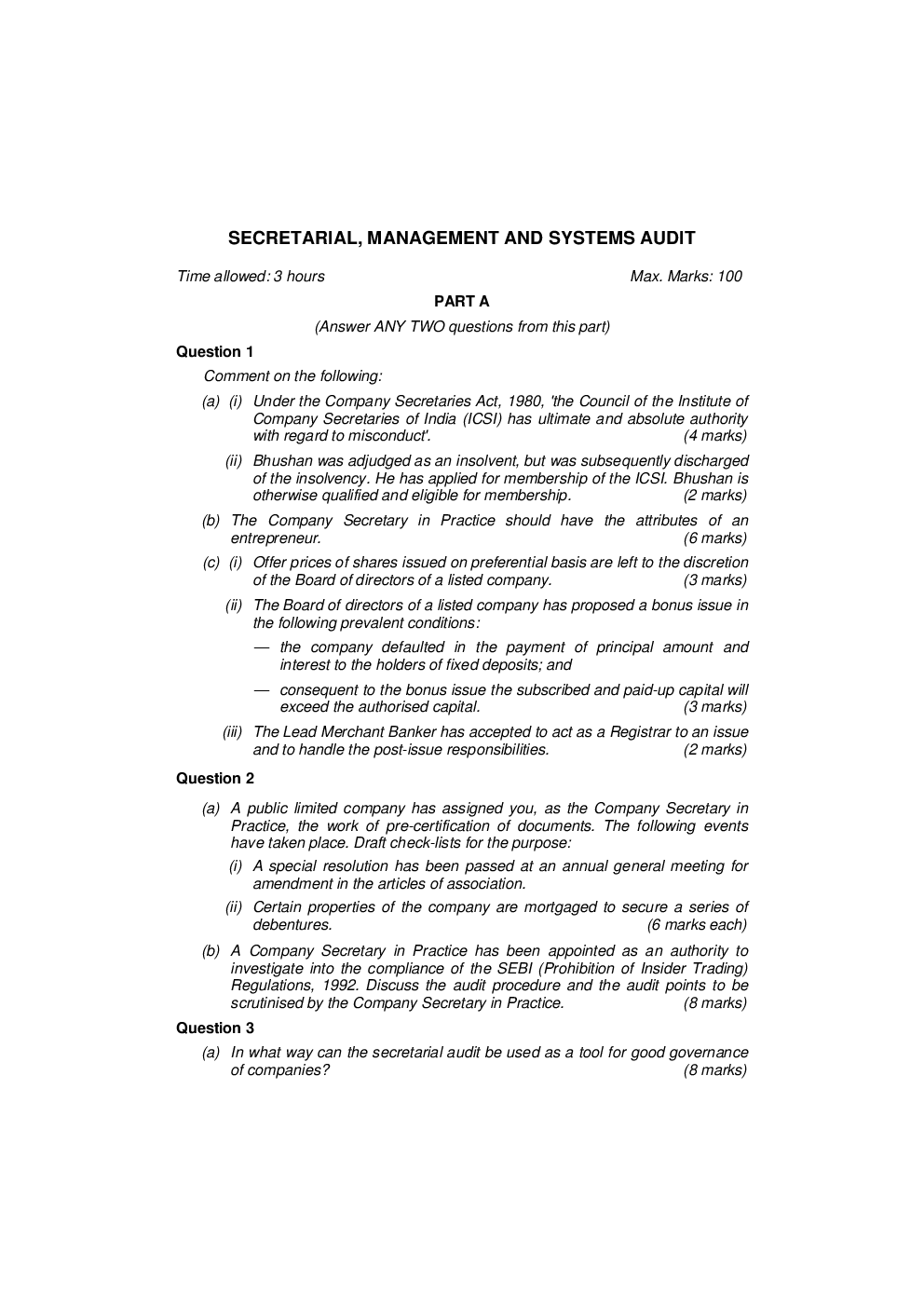 CS Secretarial Management and Systems Audit Question Paper - Page 2