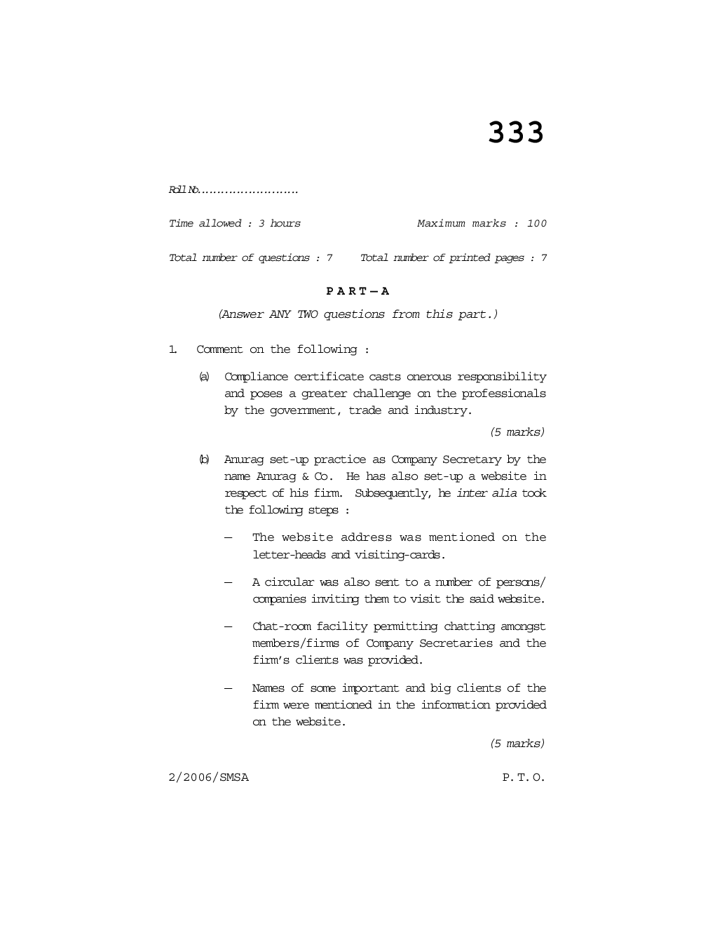 CS Secretarial Management and Systems Audit Question Paper - Page 5