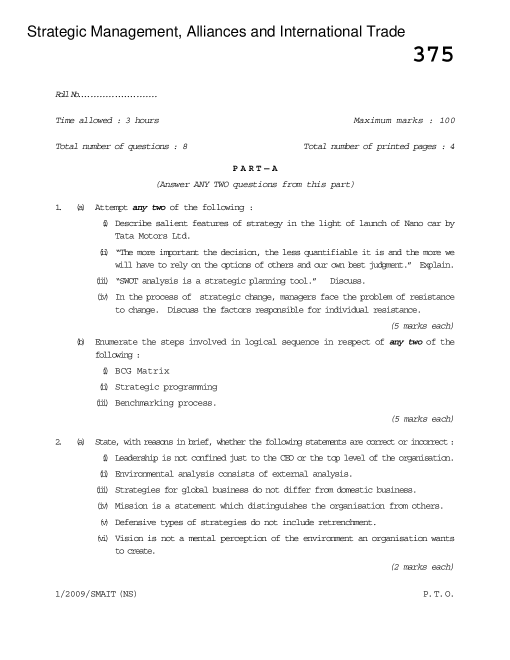 CS Strategic Management Alliances and International Trade Question Paper - Page 2