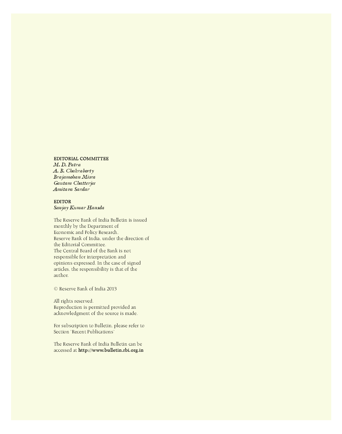 Reserve Bank of India Bulletin April 2013 Volume LXVII Number 4 - Page 2