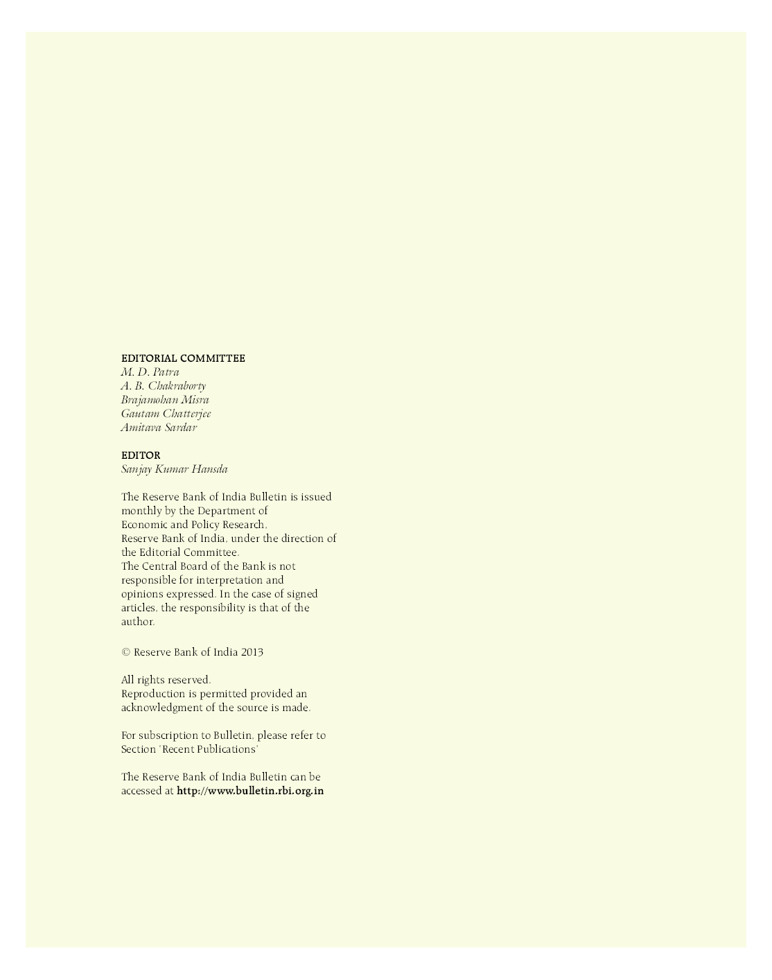 Reserve Bank of India Bulletin February 2013 Volume LXVII Number 2 - Page 2