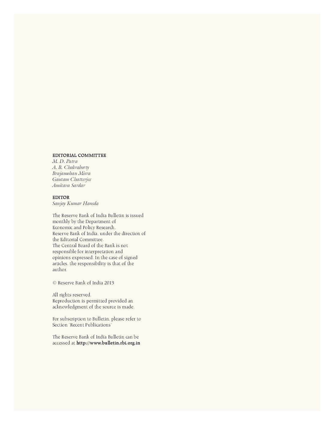 Reserve Bank of India Bulletin January 2013 Volume LXVII Number 1 - Page 2