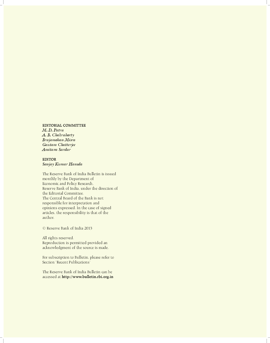 Reserve Bank of India Bulletin March 2013 Volume LXVII Number 3 - Page 2