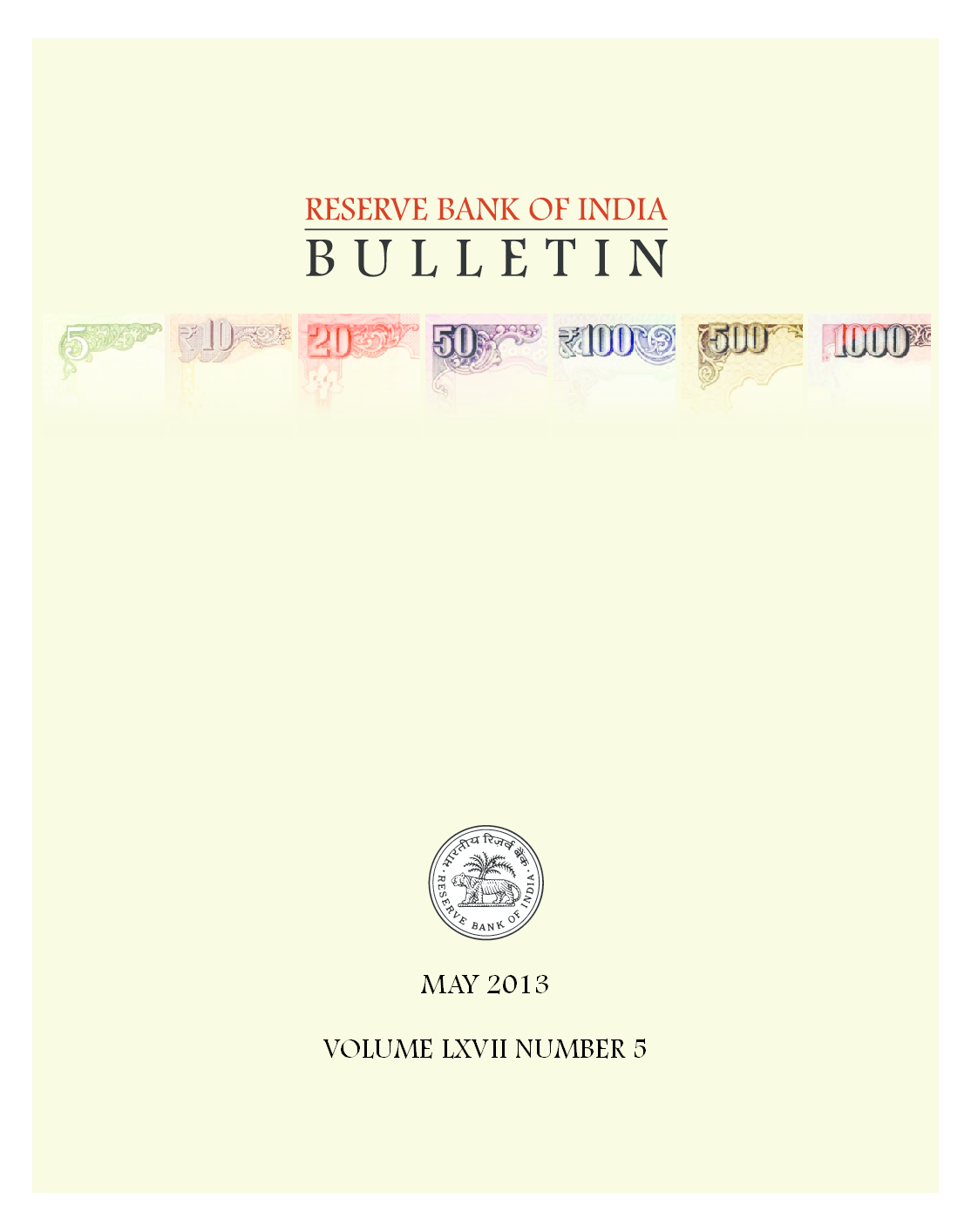 Reserve Bank of India Bulletin May 2013 Volume LXVII Number 5 - Page 1