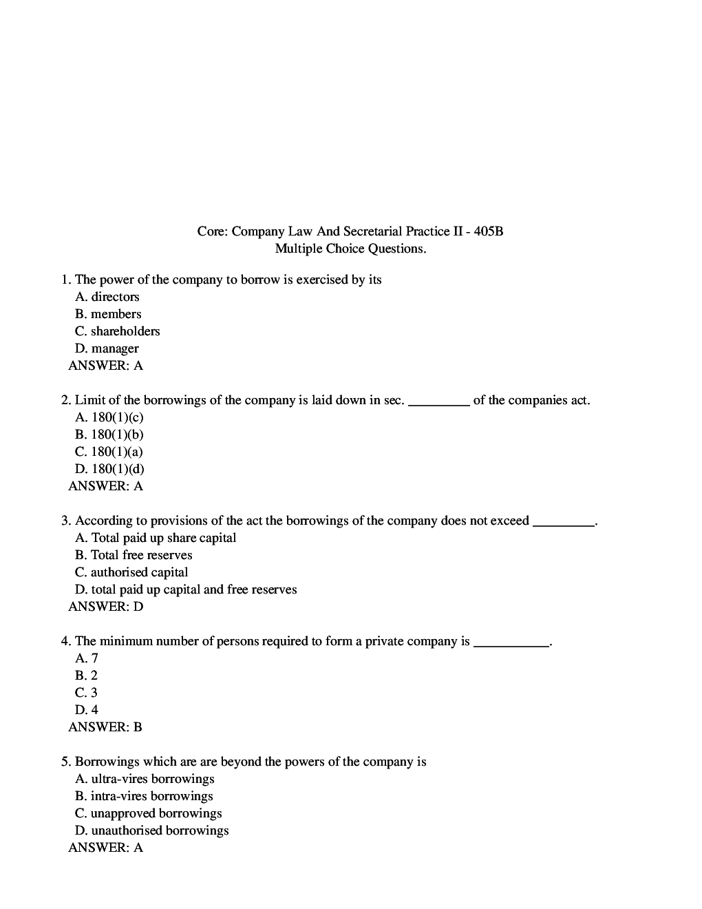 Company Law Objective Questions - Page 1