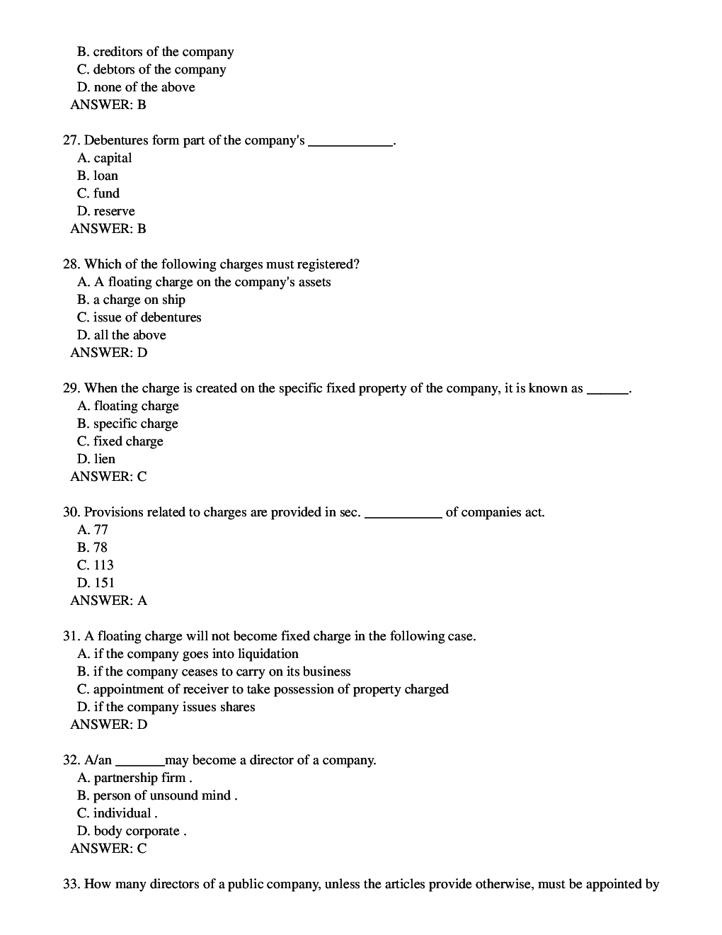 Company Law Objective Questions - Page 5